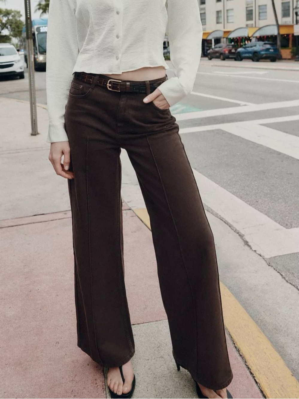 NWT ZARA Z1975 WIDE LEG BELTED JEANS